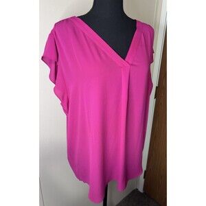 Womens Chaus New York Sleeveless V-Neck Blouse Sz XL  Vivid Berry Pink Sheer NWT